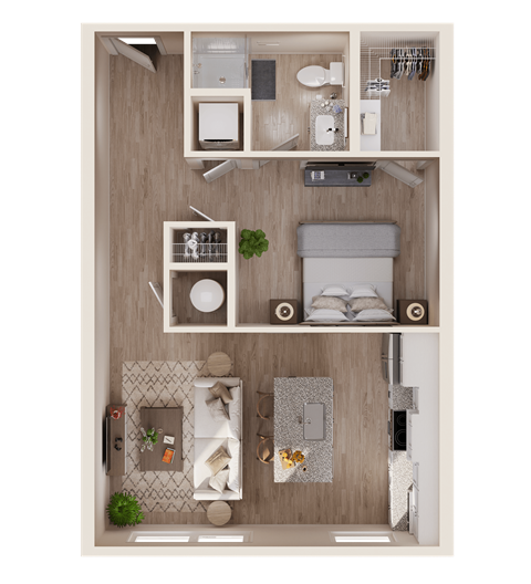 S1A - One Bed / One Bath Studio. 4th Floor. No Balcony. The Easley. Rock Hill, SC.